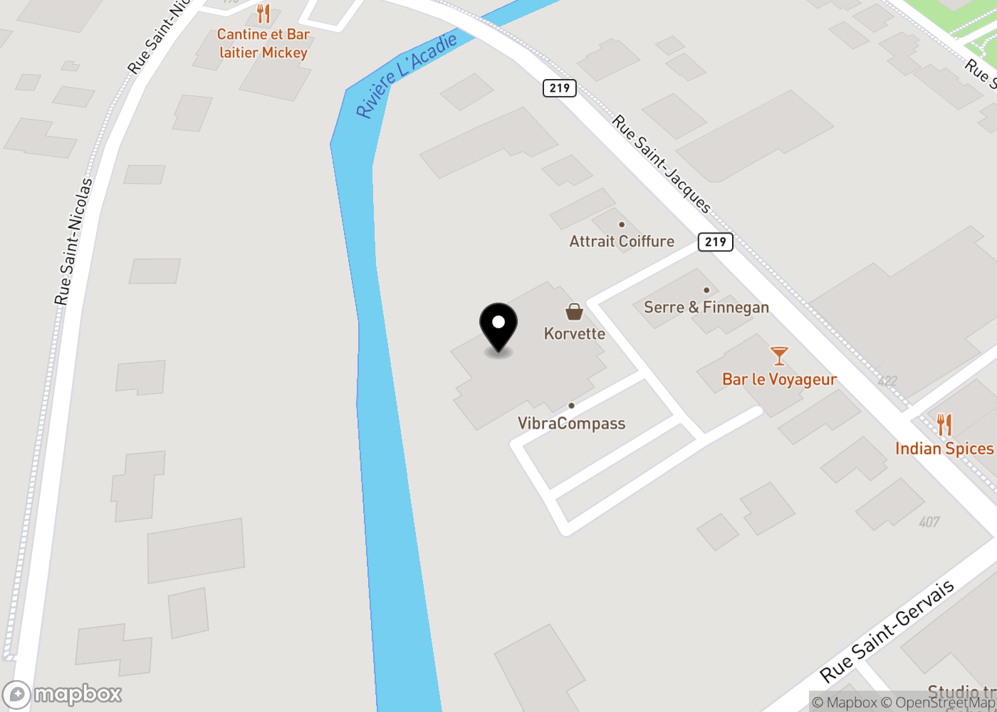 Carte de la clinique du 437F, rue Saint-Jacques à Napierville